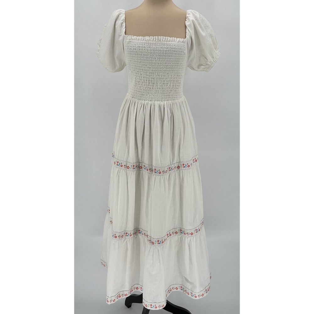 Rachel Zoe Mommy+Me White Smocked Tiered Puff Sleeve Embroidered Dress NWT